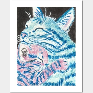 Tabby cat mother and kitten Posters and Art